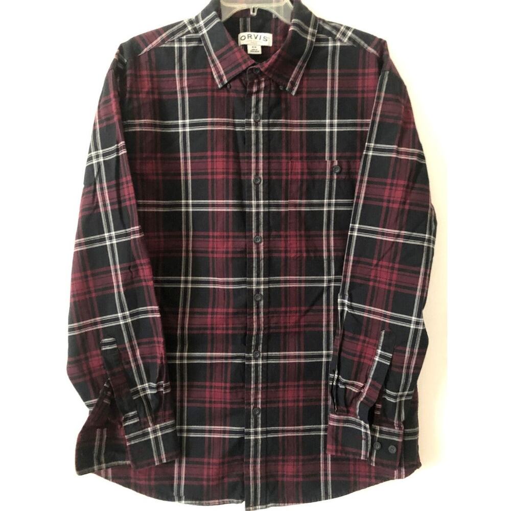 Orvis Plaid 100% Cotton Flannel Button Up Long Sleeve Shirt L